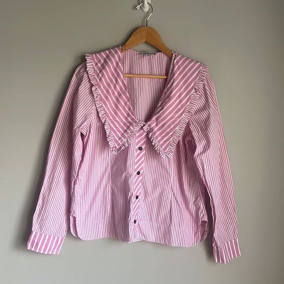 GANNI Ruffled striped cotton-poplin blouse - Picture 2 of 16